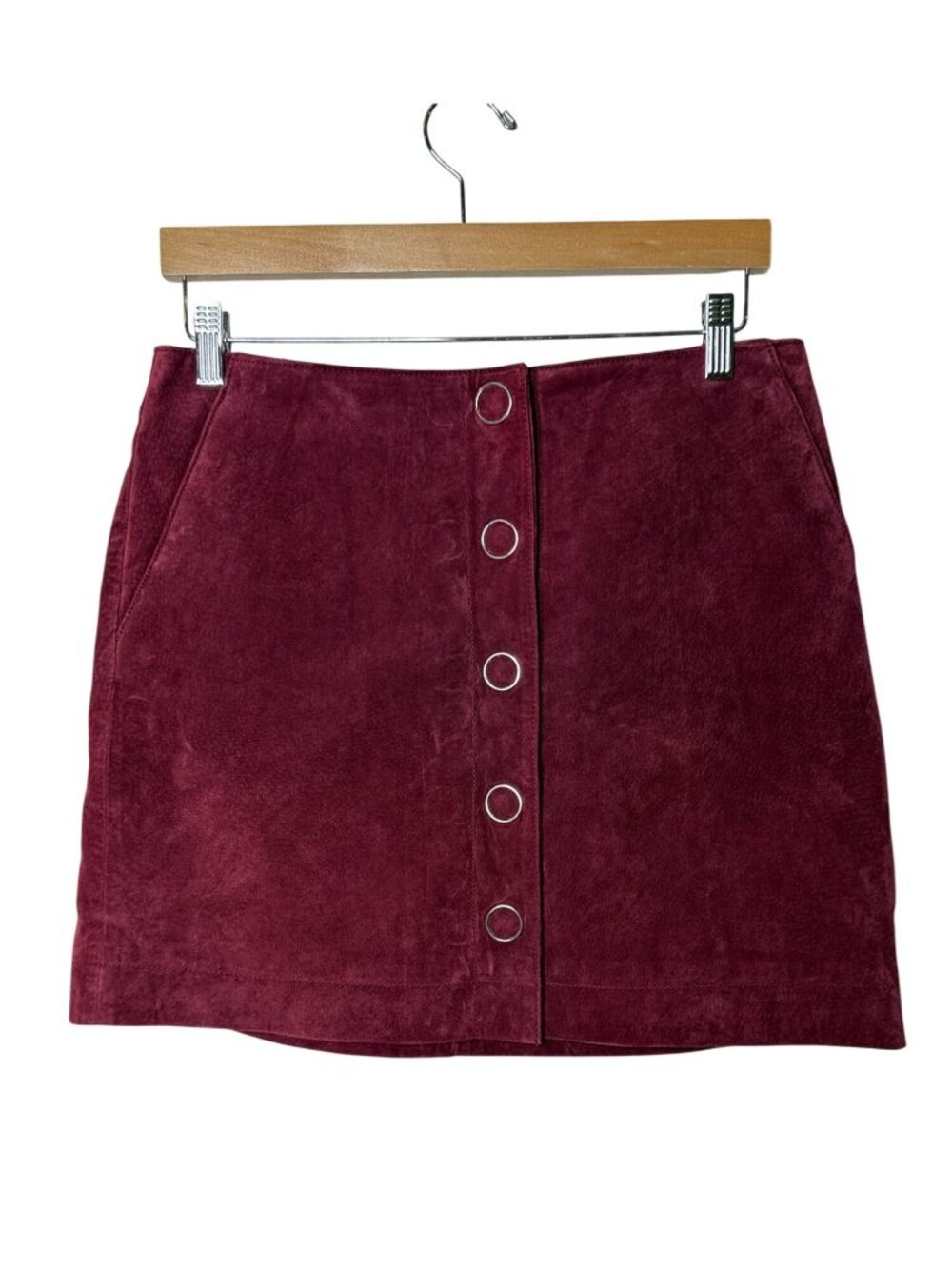 MNG Mango NWT Burgundy Genuine Suede Leather Mini Skirt Size 8